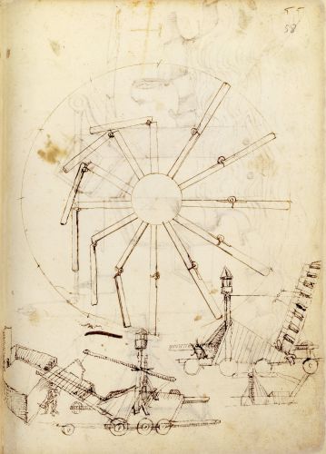 Mariano di Iacopo detto il Taccola, De ingeneis I-II - Cod. Lat. Monacensis 197 II (BSBM), f. 58r - Ruota perpetua a bracci articolati